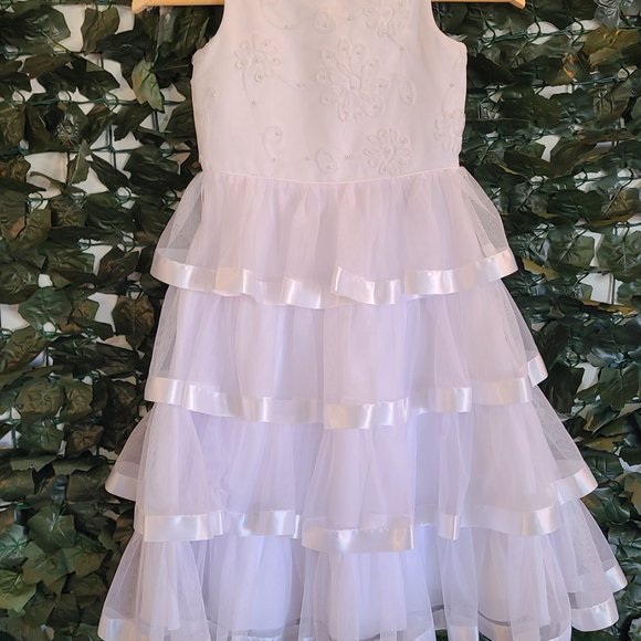 NWT Keepsake White Beaded Floral Tulle Formal Dress Easter/Communion/Flower Girl - Picture 2 of 5